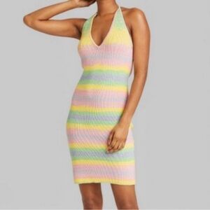 Wild Fable Yellow Pink Bodycon Halter Dress